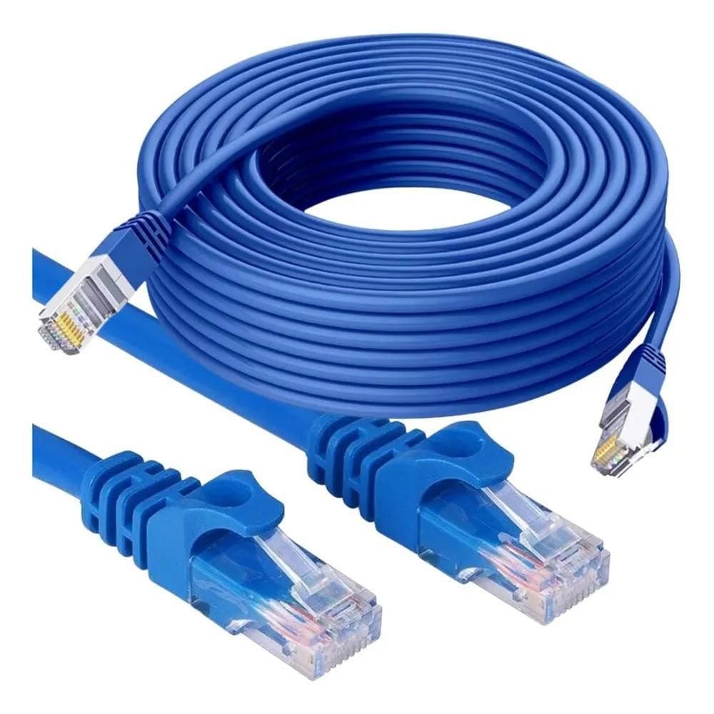 2X Cabo De Rede 20 Metros Montado Rj45 Internet Lan Azul Pc