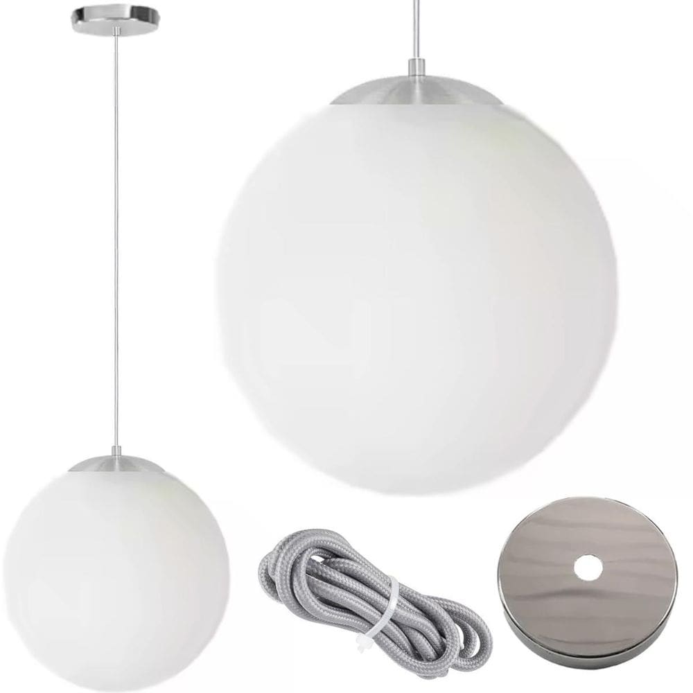 Luminária Lustre Pendente 215Cm Jabuticaba Globo Vidro 15Cm
