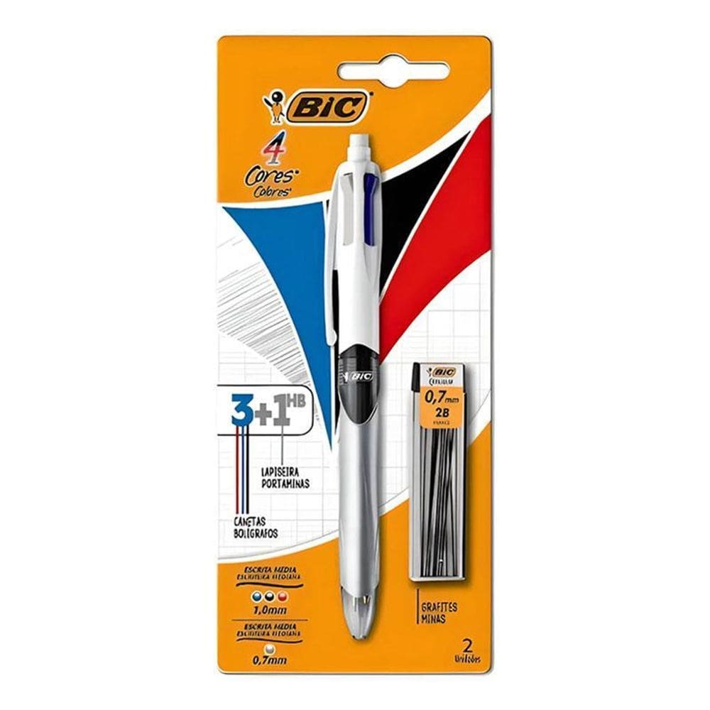 Caneta Esferográfica 3 Cores + Lapiseira com Grafite 0.7mm - Bic