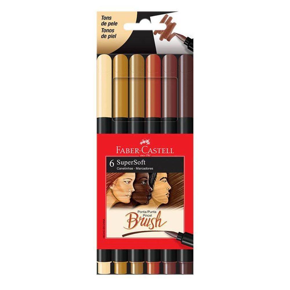 Caneta Hidrográfica Supersoft Brush 150706SOFTTP 6 Cores Tons de Pele - Faber Castell