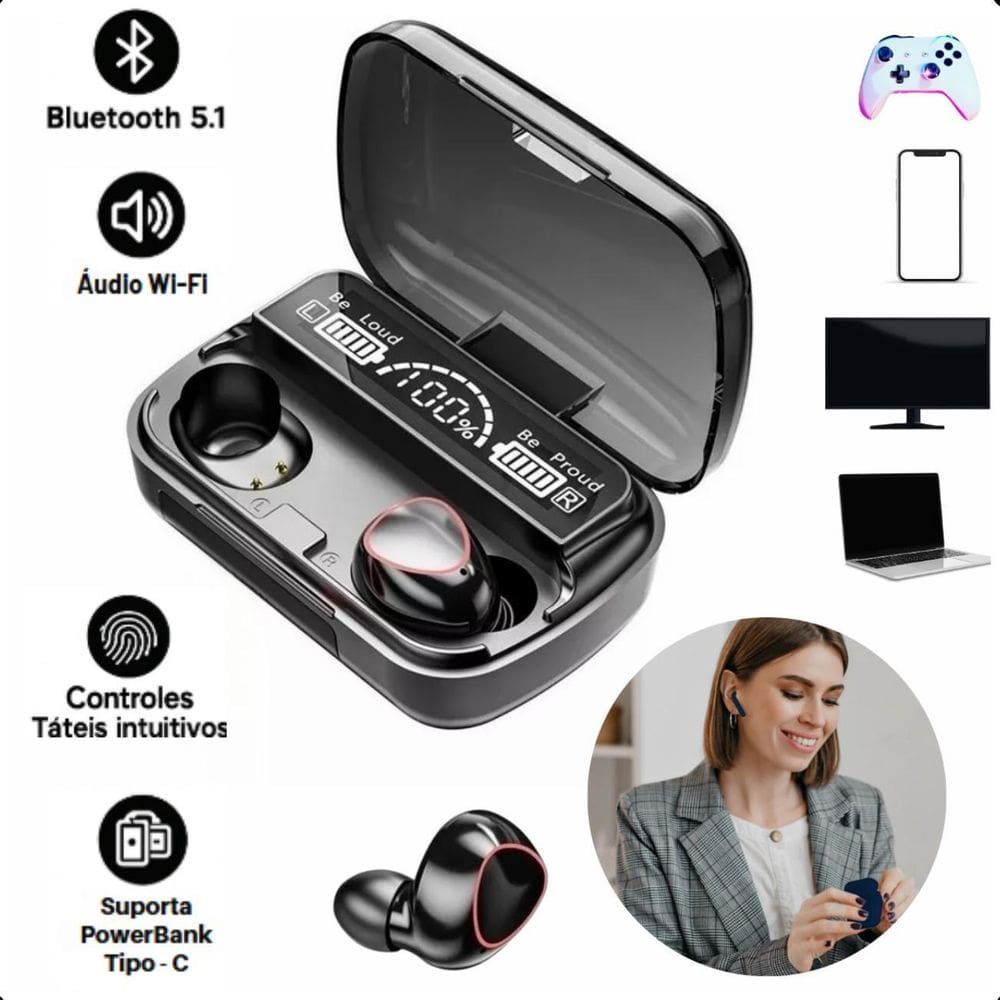Fone De Ouvido Bluetooth 5.3 Com Carregador E Entrega Rápida