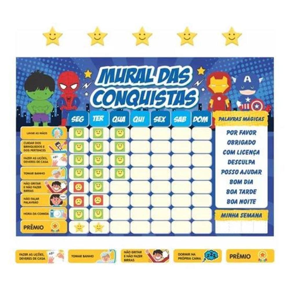 2X Quadro De Rotina Diária Infantil Incentivo Herois Ativida