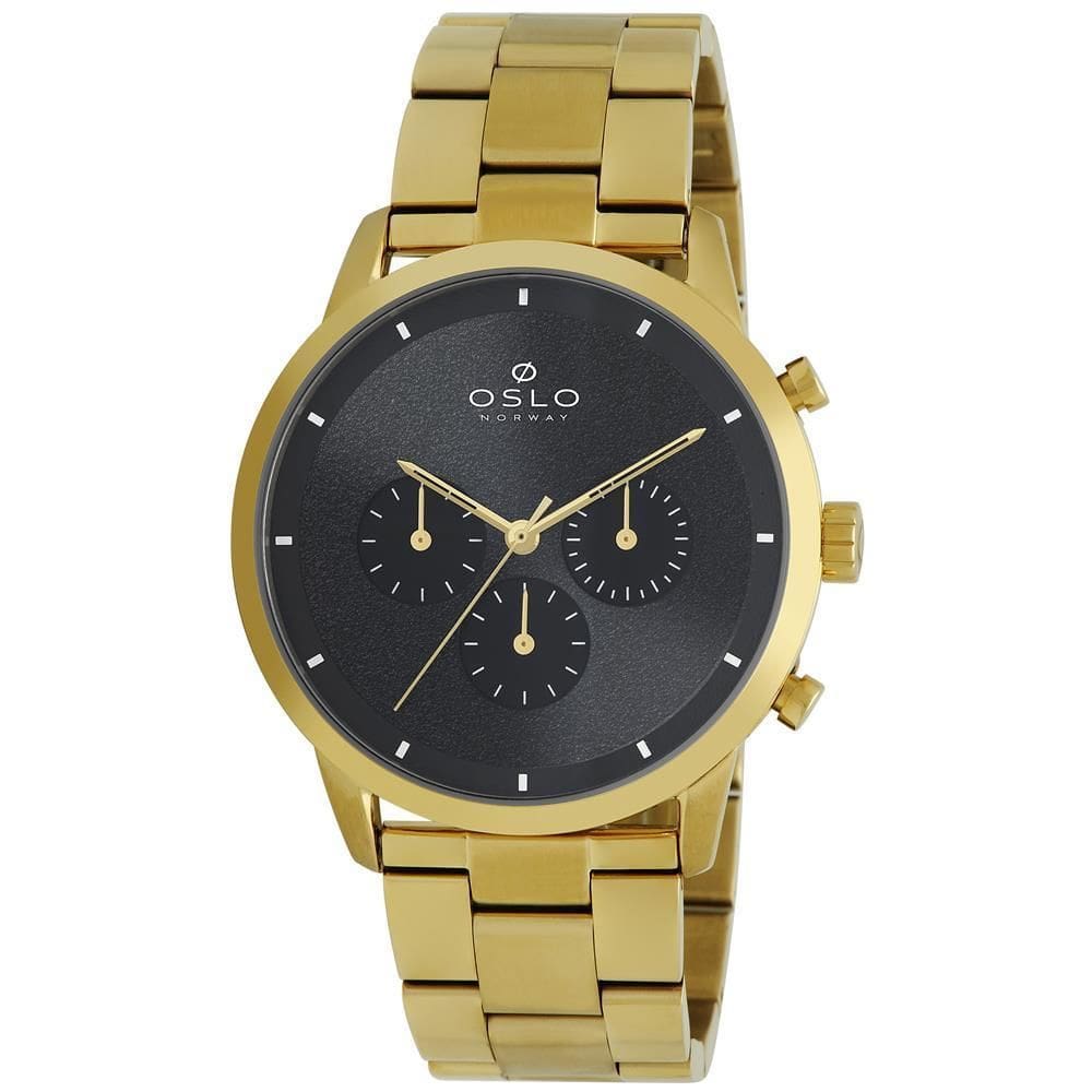 Relógio Oslo Masculino Slim Cronógrafo Dourado 43MM Safira