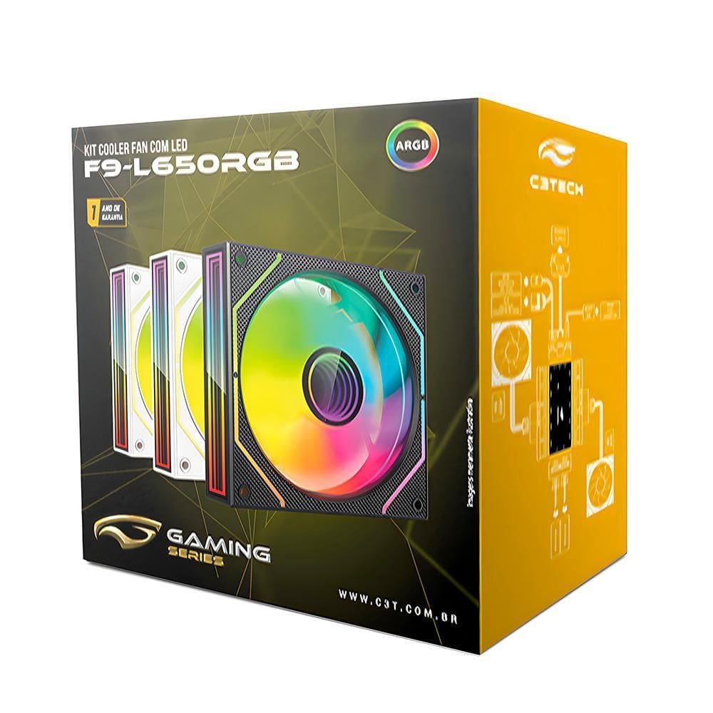 Kit 3 Cooler Fan E Controladora Rgb, F9-L650Whrgb C3Tech