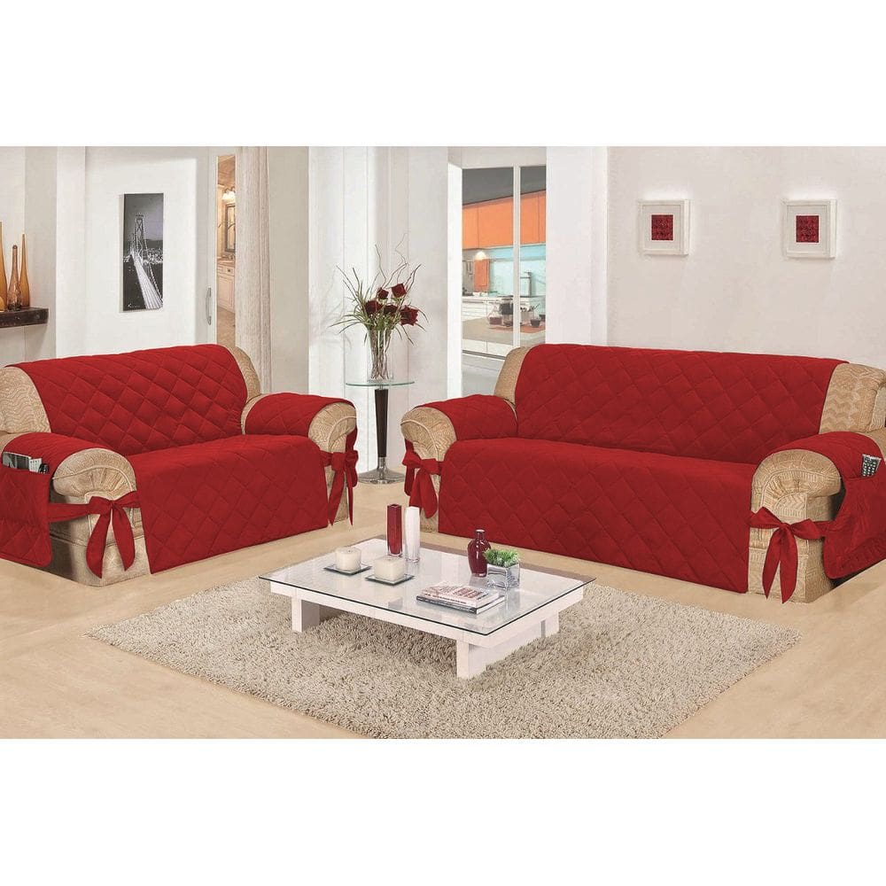 Capa Sofá Casa Dona Premium Vermelho Laço Porta 2e3