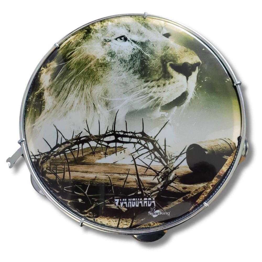 Pandeiro 10 Abs Branco Pele Sintética Leão E Coroa Spanking