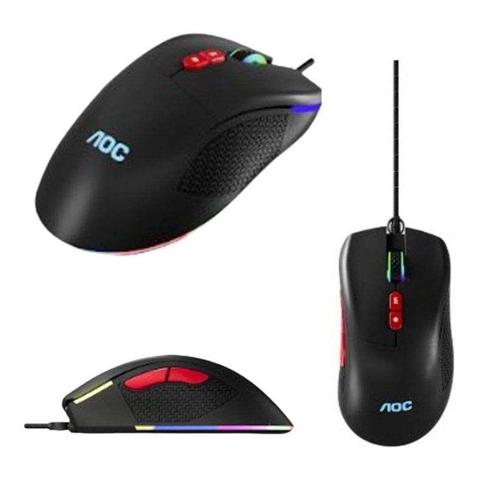 Mouse Óptico Aoc Com Fio Usb Preto 7200 Dpi 07 Botões Led