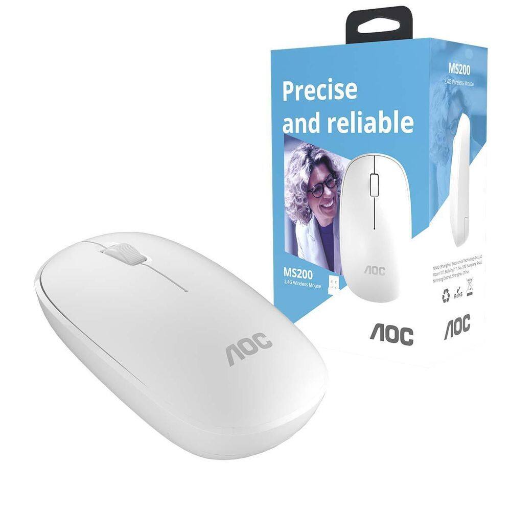 Mouse Optico Sem Fio Aoc 2,4Ghz Office Branco 1200Dpi Ms200W