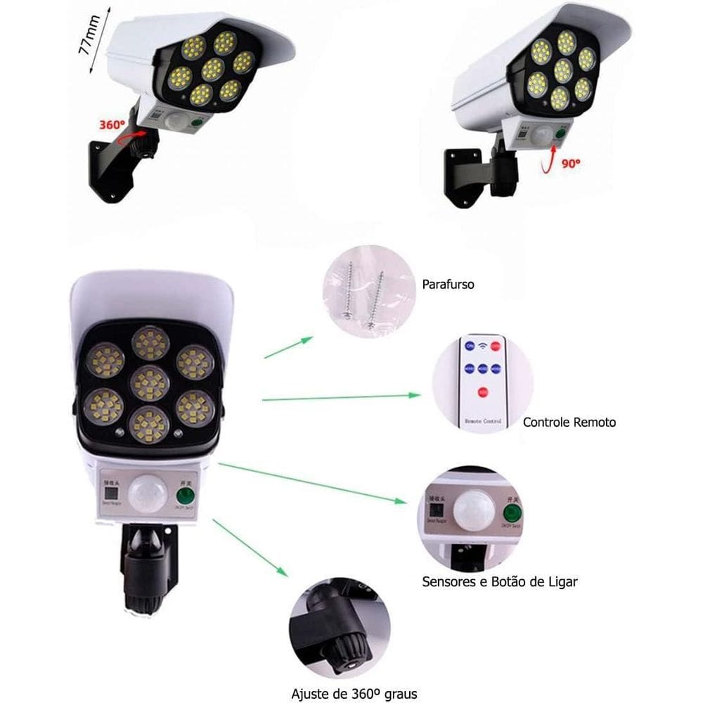 Super Kit 2 Câmeras Fake Solar A Prova Dágua 7 Cobs 42 Leds