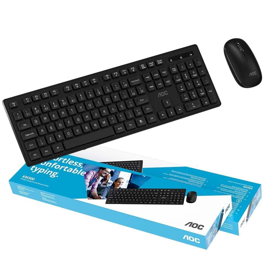Kit Teclado E Mouse Sem Fio Aoc Abnt2 Ç Slim Lançamento