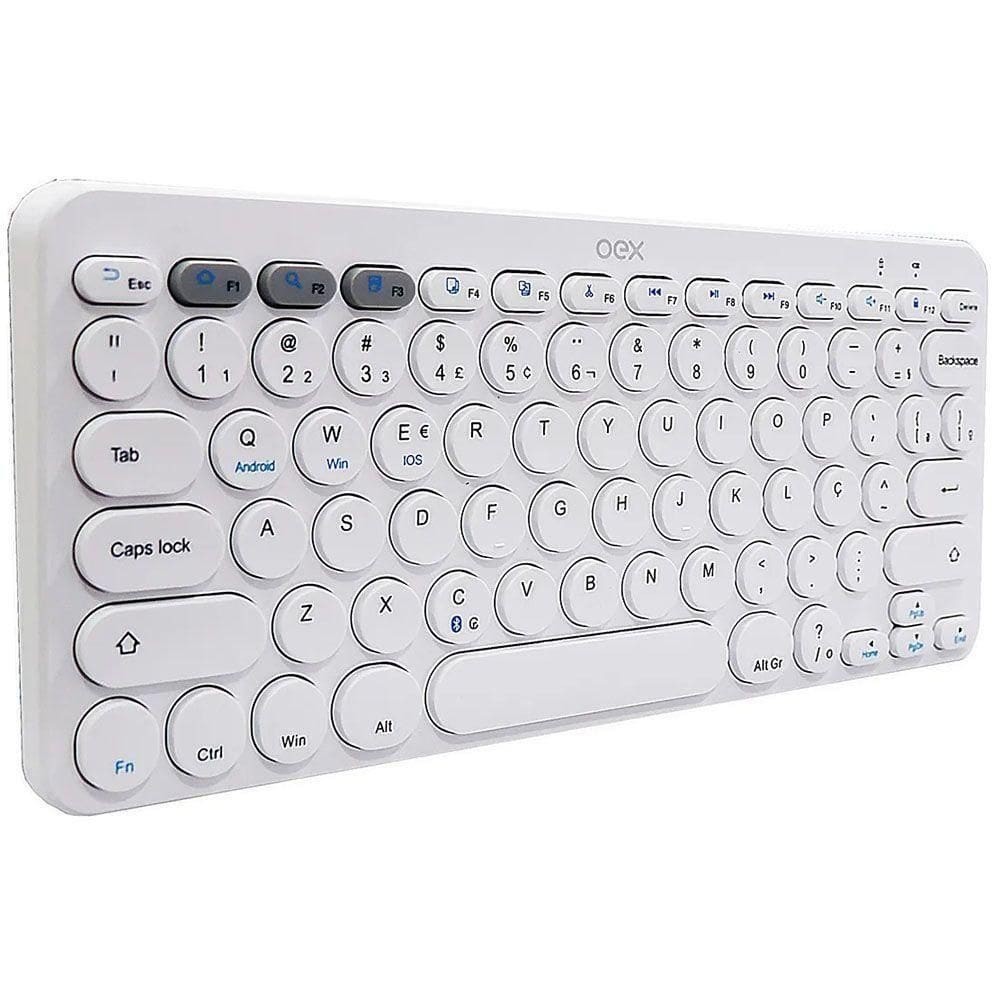 Teclado Bluetooth Retrô Abnt2 Slim Recarregável Branco Oex`