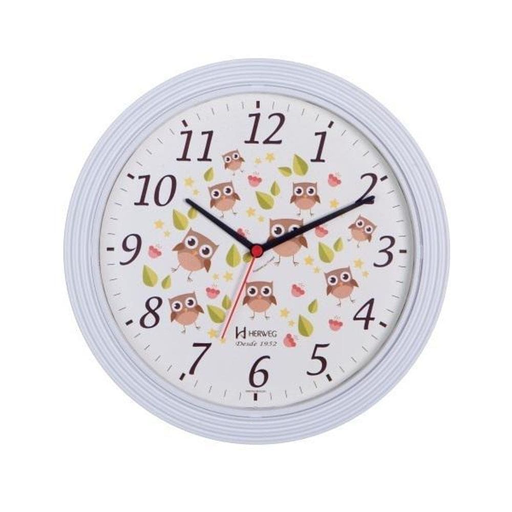 Relógio De Parede Herweg Branco Corujinhas 28Cm 660030-132