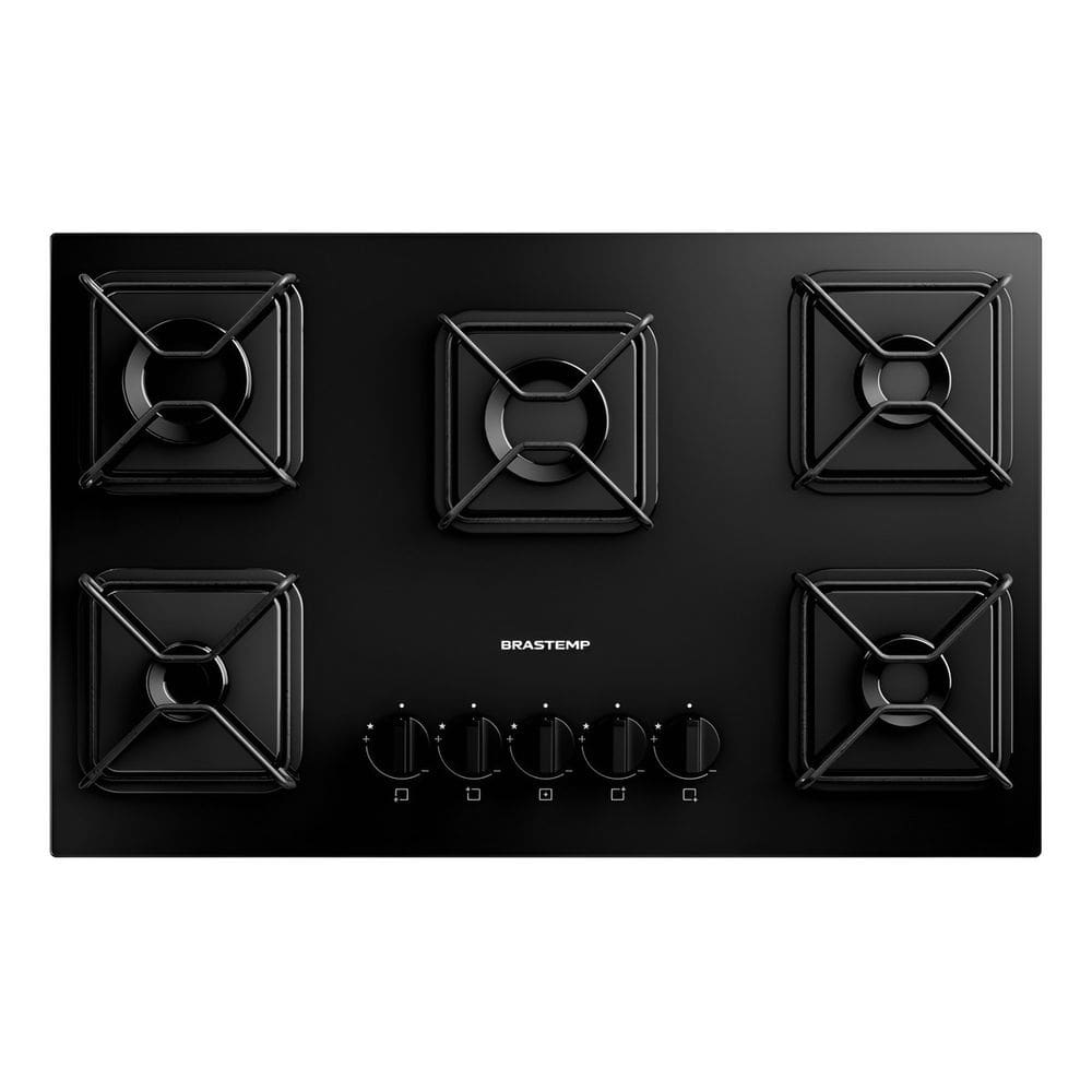 Cooktop 5 Bocas Gas Bivolt Vidro Square 73x46cm - Brastemp