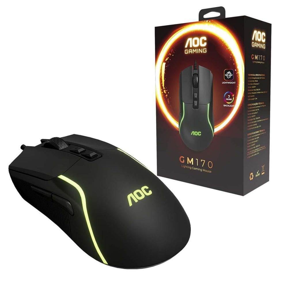 Mouse Gamer Aoc Usb Rgb 7 Botões 8000Dpi Gm170B Preto