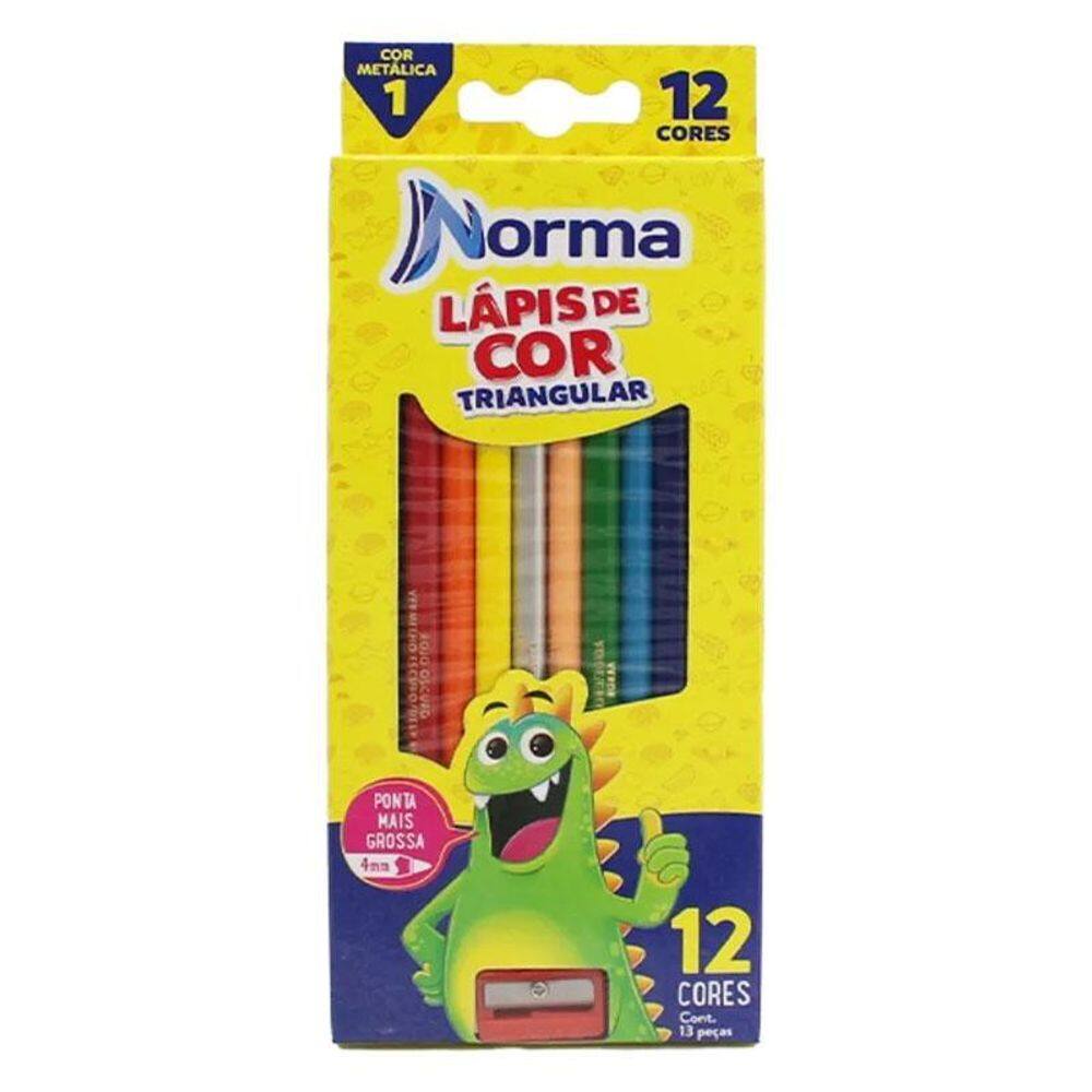 Lápis de Cor Triangular com Apontador 12 Cores - Norma