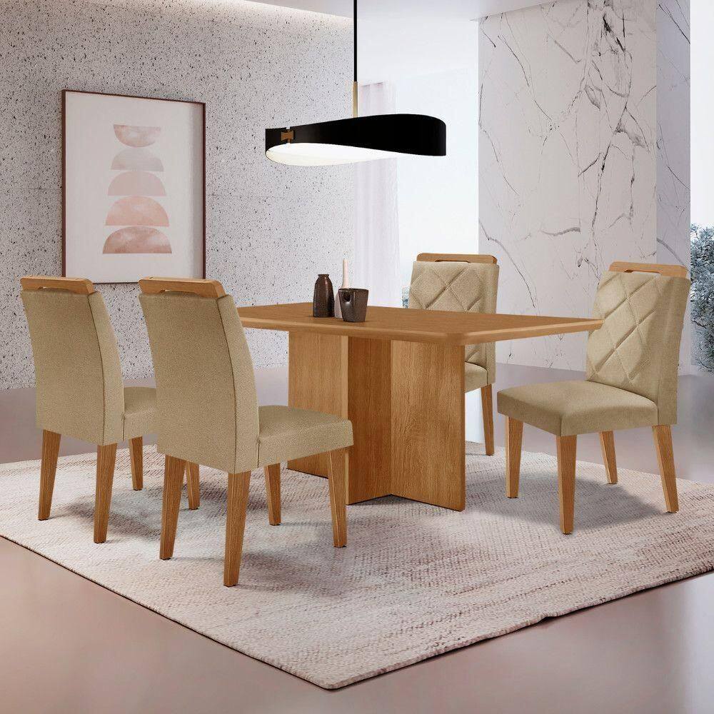 Mesa Olimpia 120 Mdf Canto Copo E Com 4 Cadeiras Melissa Turim 07 Naturalle