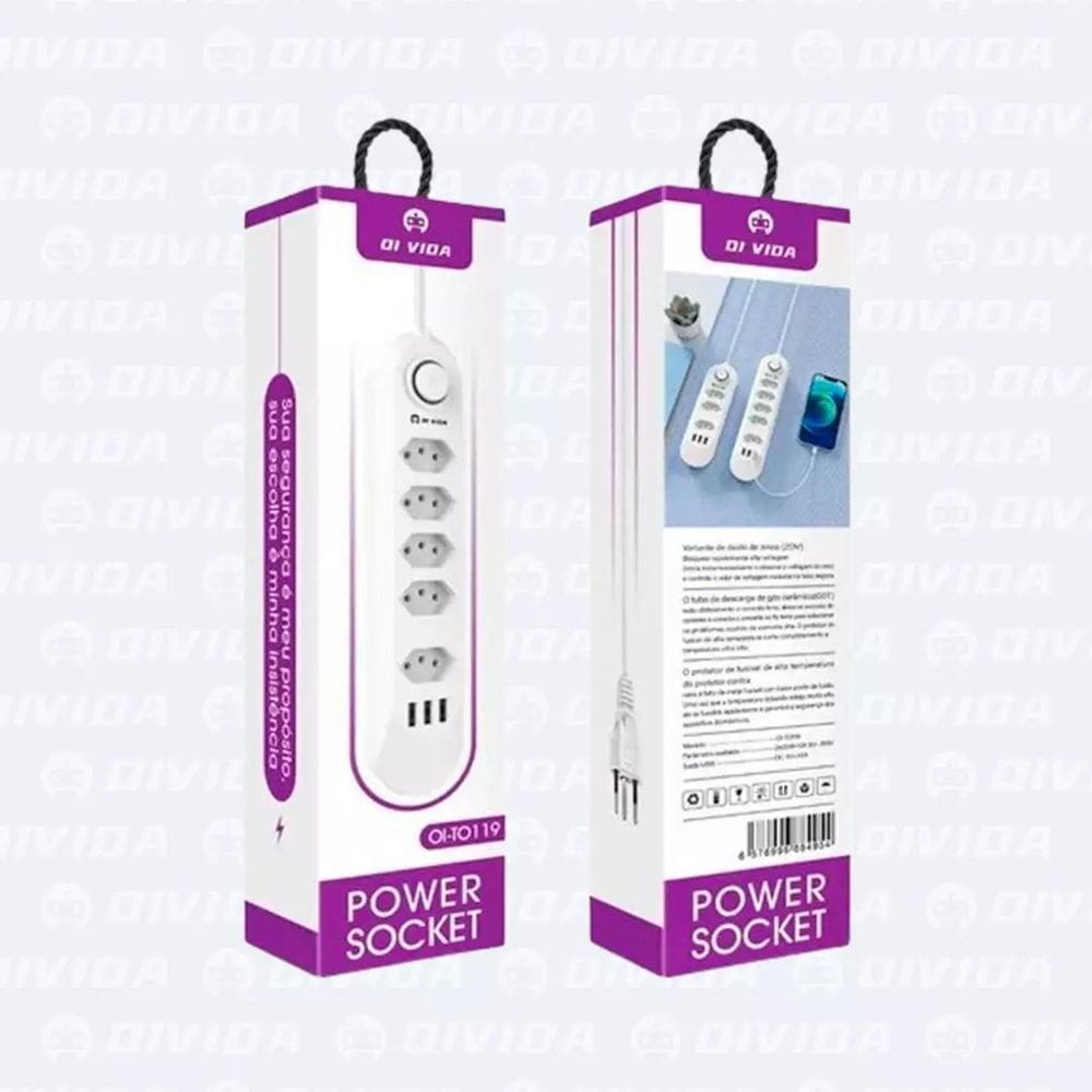 Extensão 5 Tomadas 3 Portas Usb Oi-To119 Branco
