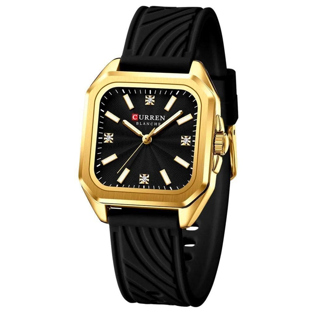 Relógio Feminino Minimalista Quadrado De Quartzo Casual Silicone Preto