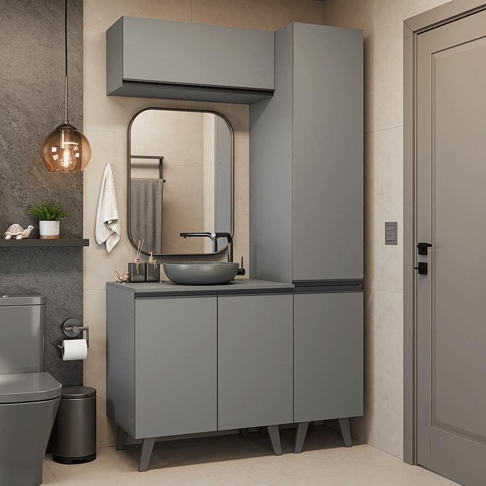 Conjunto Gabinete Para Banheiro 120cm 5 Portas Nice Madesa 03 Cinza