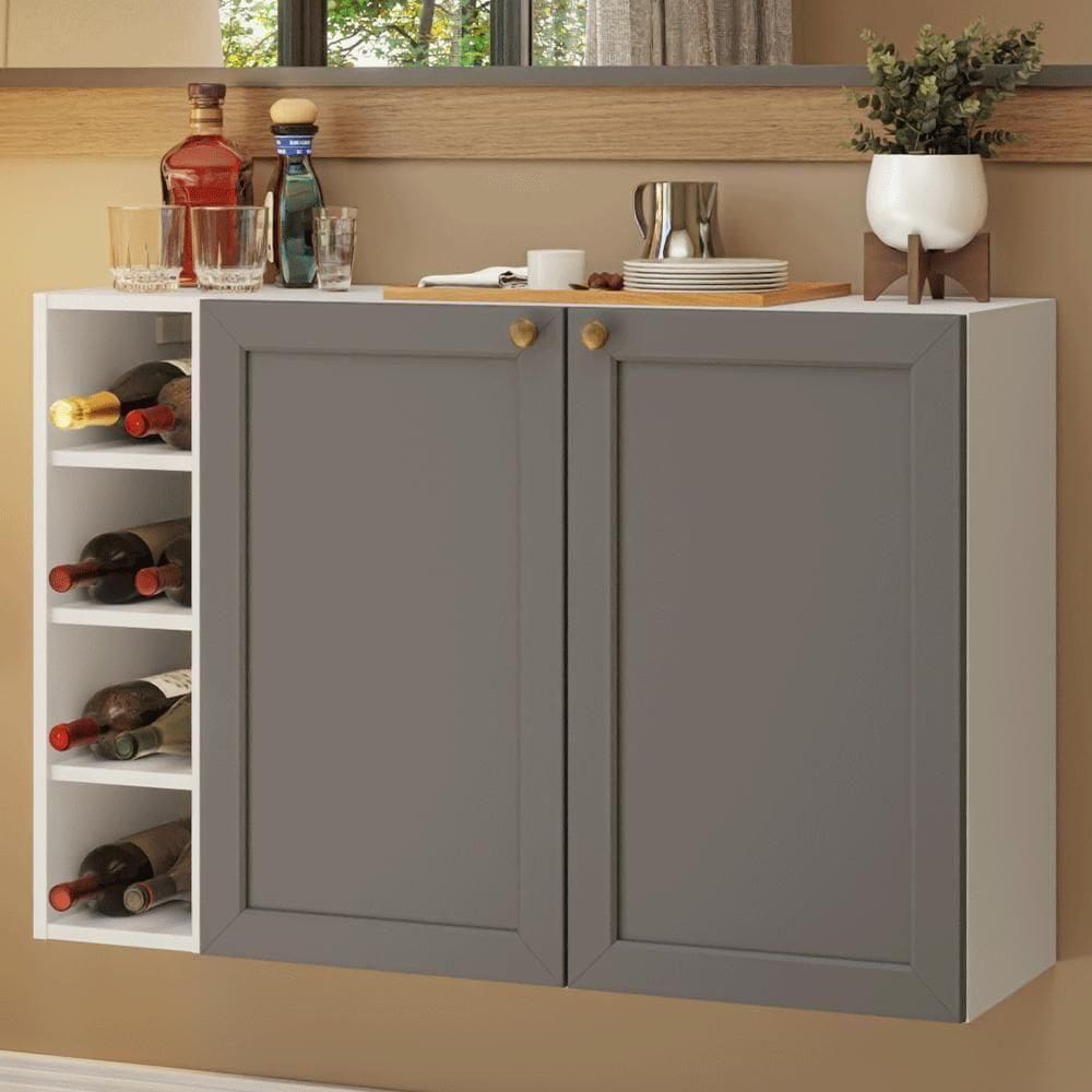 Buffet Aparador Com Adega 100cm 2 Portas Vik Madesa 16 Branco-cinza