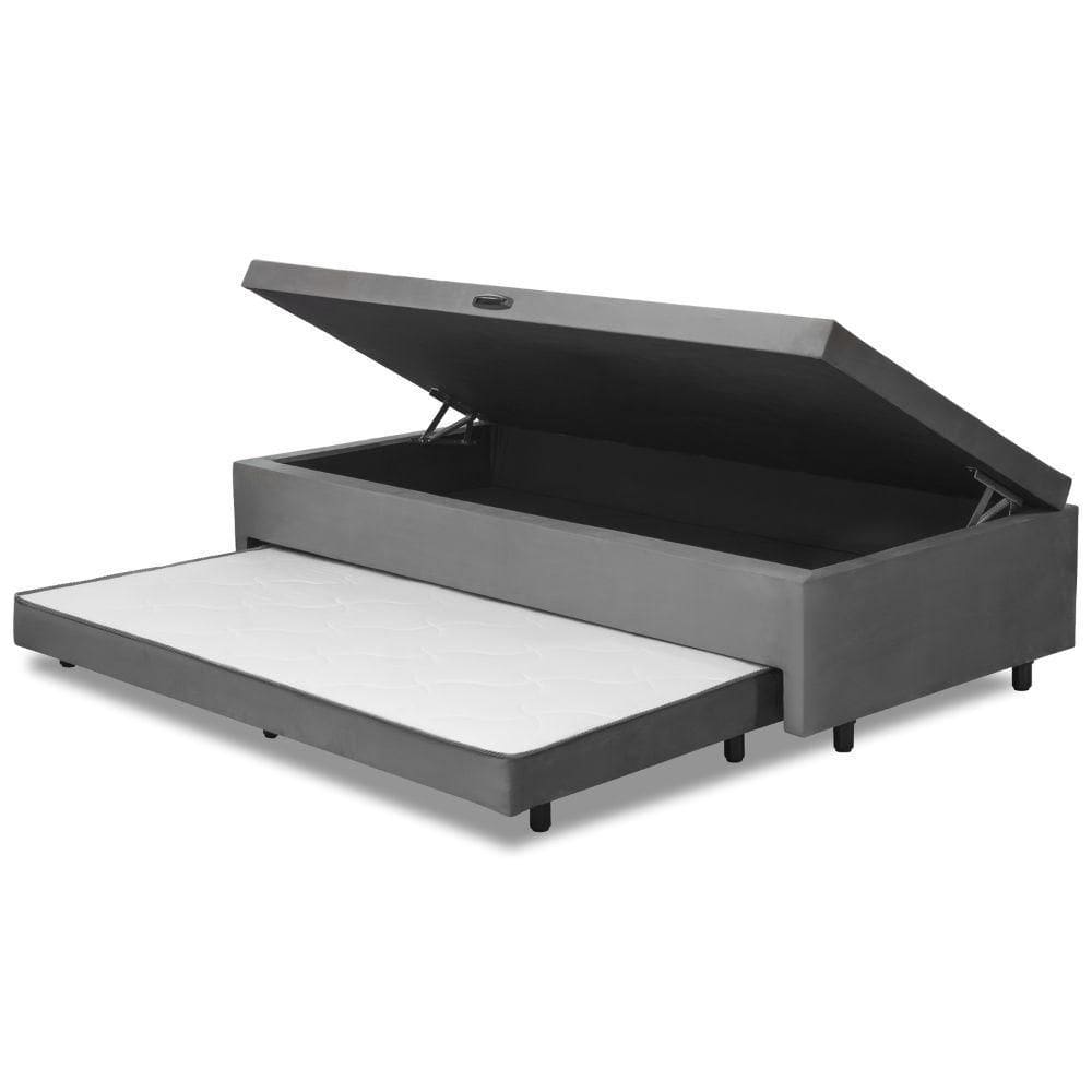 Base Cama Bibox Com Baú Solteiro E Cama Auxiliar 3 Em 1 - 88x188x46 Bela Cinza