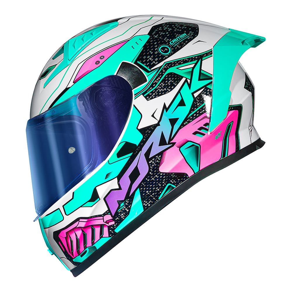 Capacete Norisk Flow Robot Branco Verde e Rosa