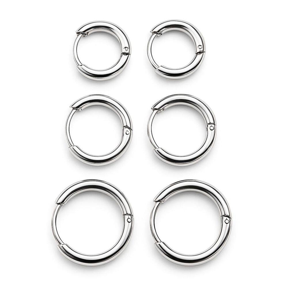 Trio de Brincos Argolas Femininas Aço Inoxidável 316L Prateada Hipoalergênica 14mm 16mm 18mm