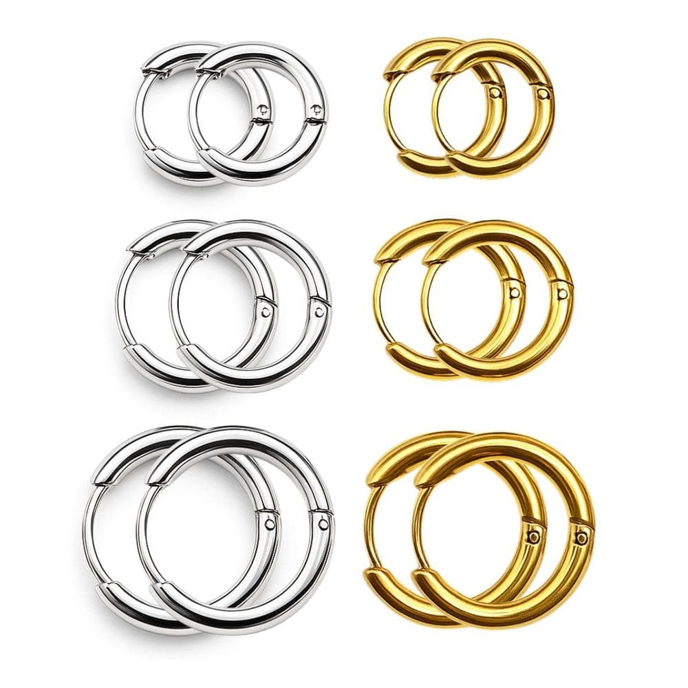 Kit 2 Trios de Brincos Argolas Femininas Dourada e Prateada Aço Inoxidável 316L Hipoalergênico 14mm 16mm 18mm