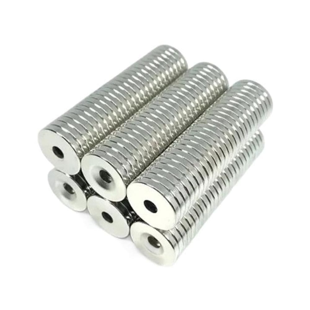 Kit Com 5 Peças Ímã De Neodímio 20X3Mm N35 Disco Com Furo