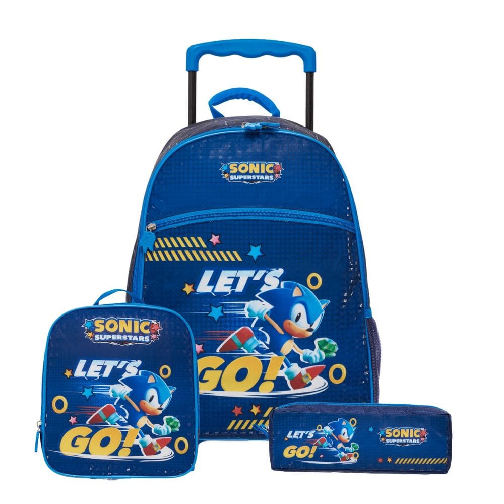 Mochila Rodas Lancheira Térmica Estojo Duplo Sonic Let`s Go