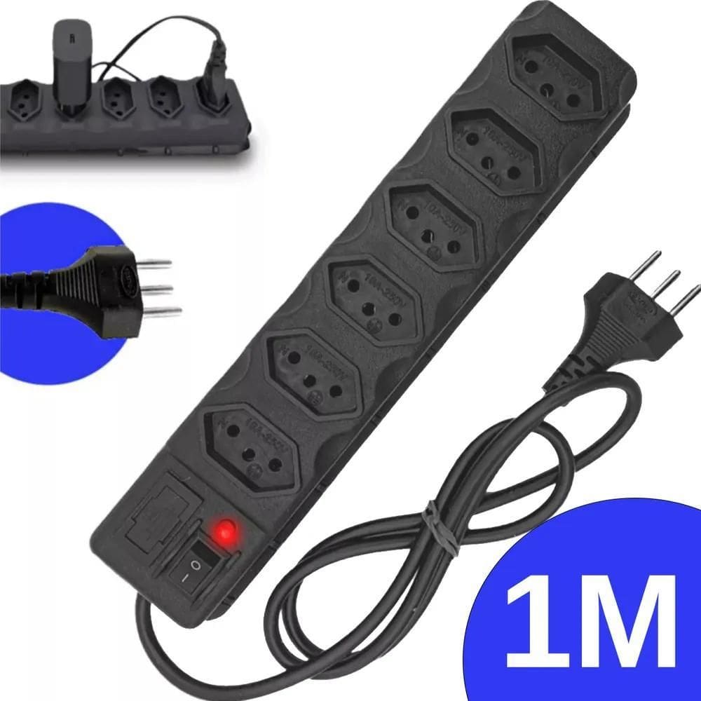 2X Régua Extensão Elétrica 6 Tomadas Filtro Linha 10A Cabo 1