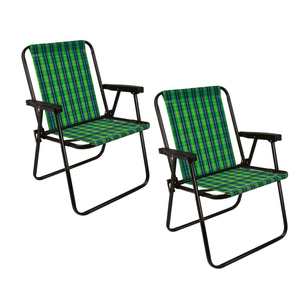 Kit 2 Cadeiras De Área Varanda Lazer Jardim Piscina Camping Xadrez Aço Oliva - 2053 Mor
