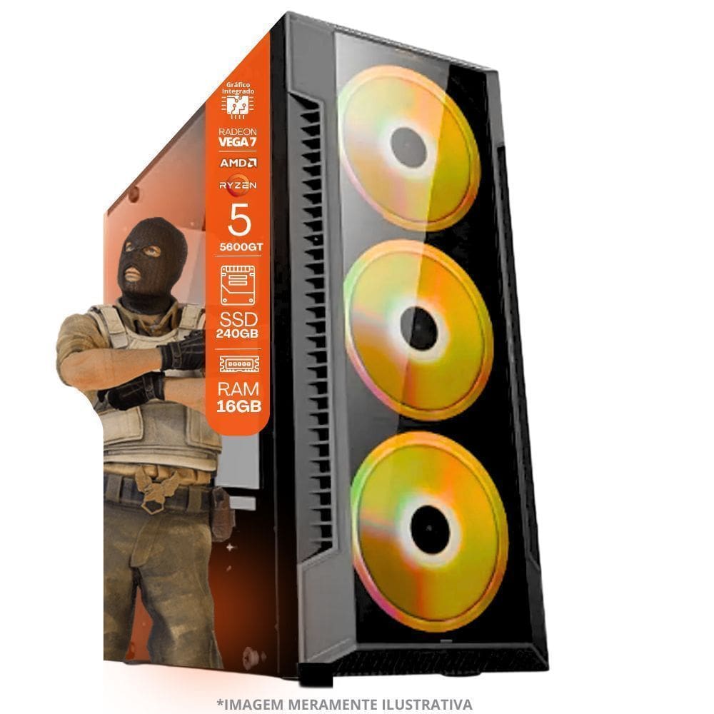 PC Gamer AMD Ryzen 5 5600GT  16GB RAM  Placa de video Radeon Vega 7  SSD 240GB  Fonte 550W