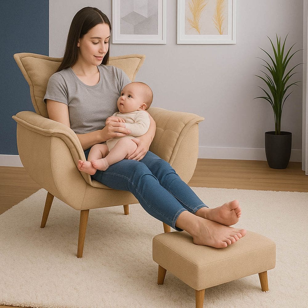 Poltrona De Descanso Alana Com Puff Suede Bege