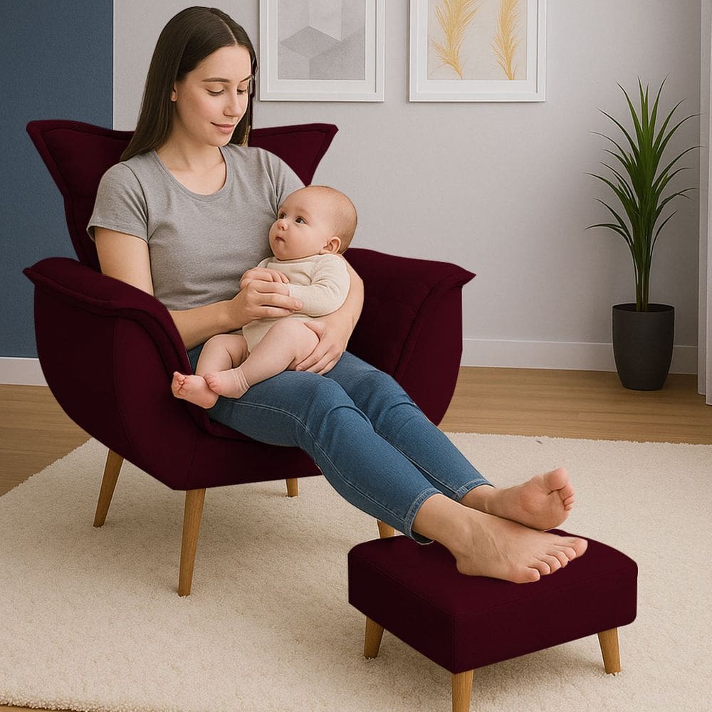 Poltrona De Descanso Alana Com Puff Suede Bordo