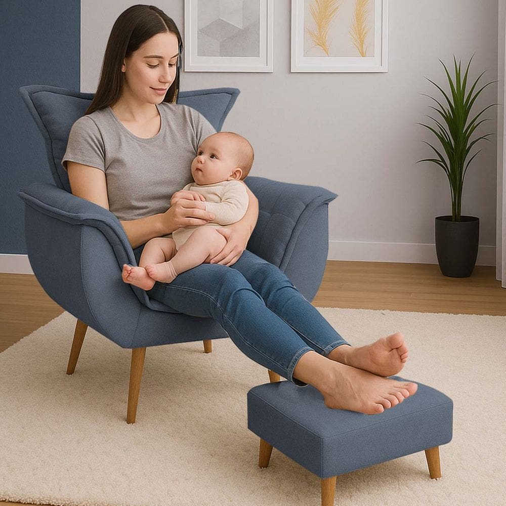 Poltrona De Descanso Alana Com Puff Suede Grafite