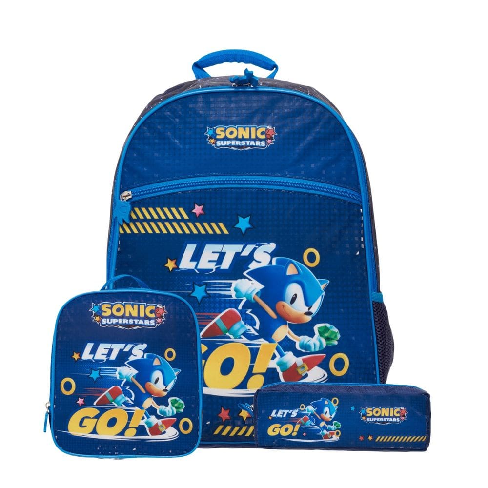 Mochila Costas Lancheira Térmica Estojo Duplo Sonic Let`s Go