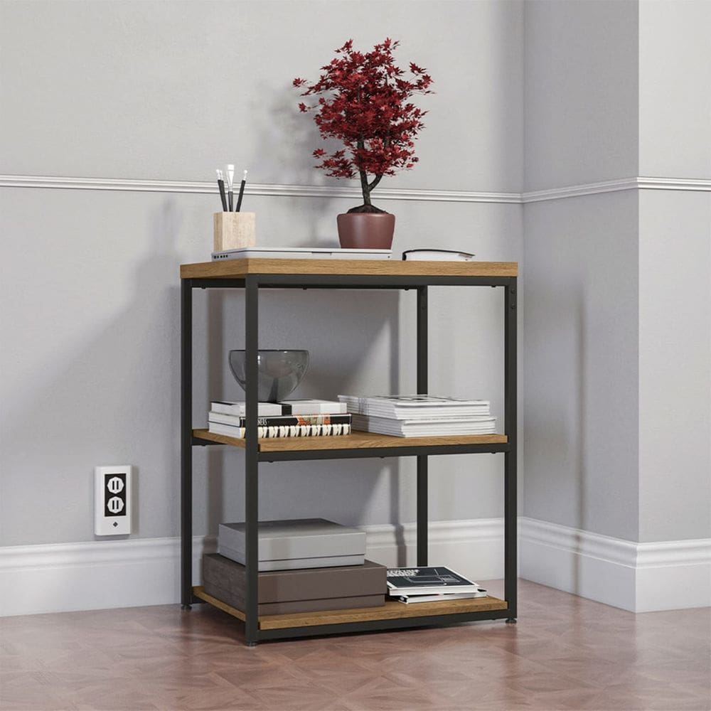 Mesa 45x60cm Freijo E Preto Crome Moderna Madeira E Aco