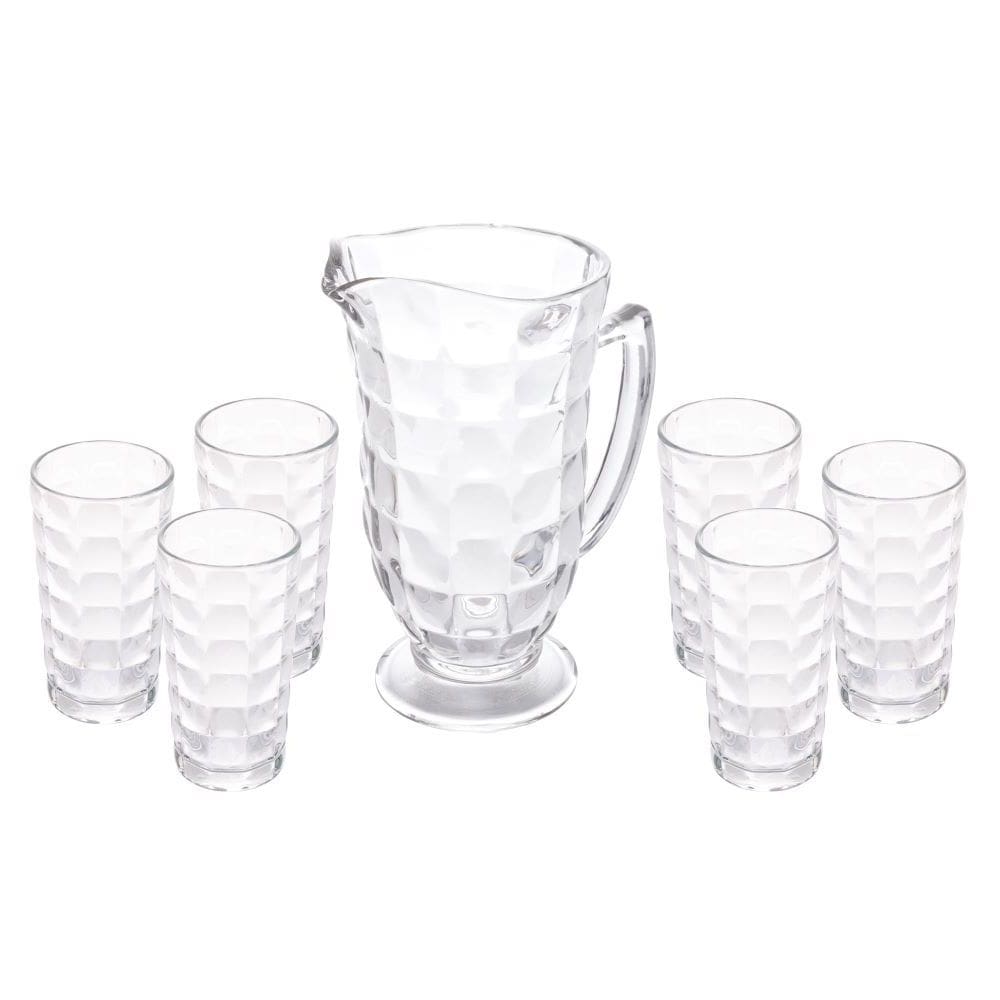 Cj Jarra 1 Litro C/6 Copos Altos de Vidro 270ml Xadrez Transparente Lyor
