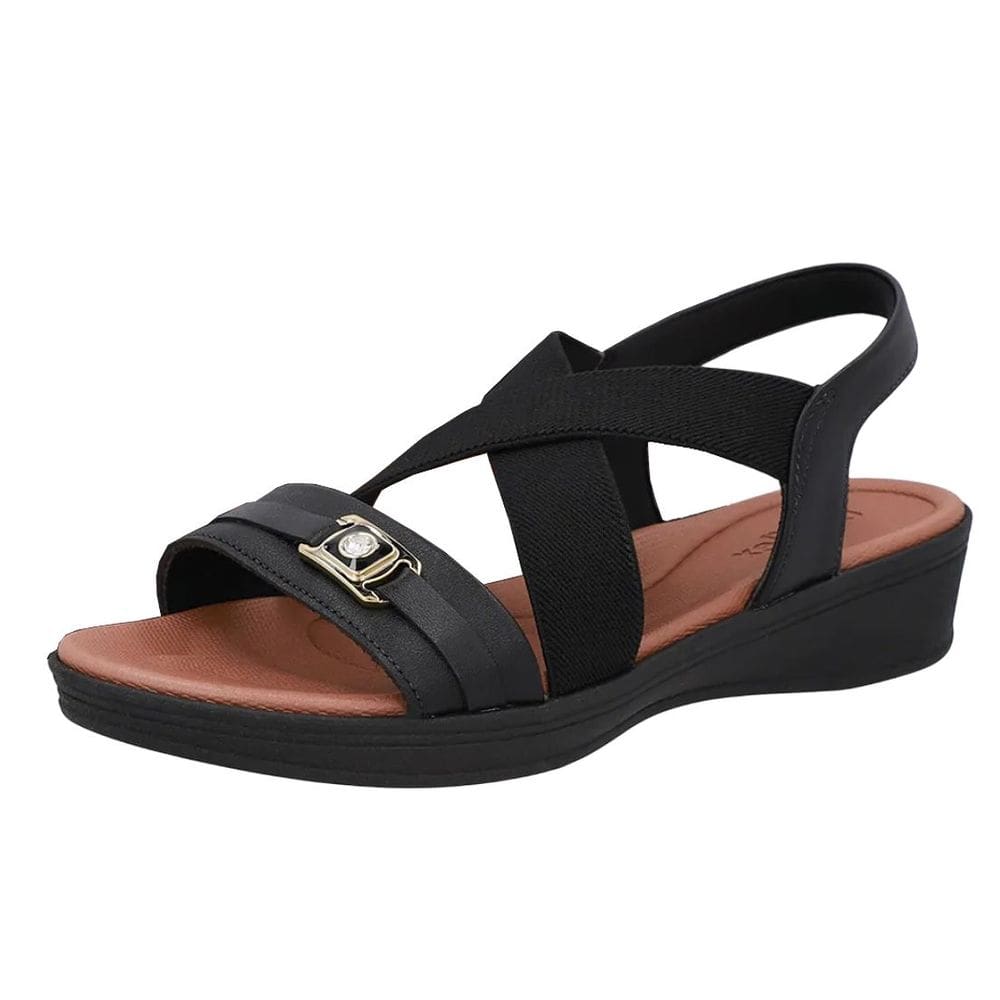 Sandalia Feminina Anabela Baixa Couro Tira Macio Usaflex