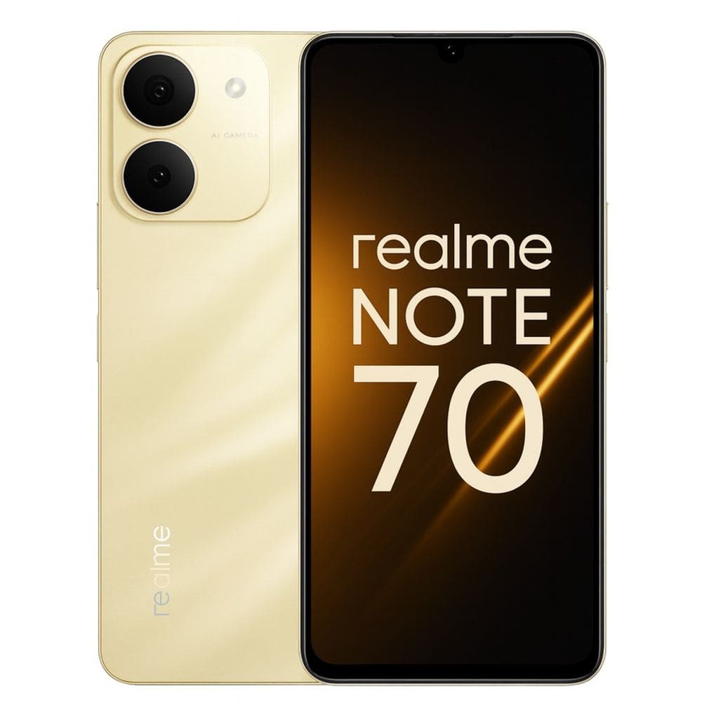 Smartphone realme Note 70 256GB 8GB RAM Tela 6.74 Câmera 50MP Bateria 6300mAh Android Dual SIM Dourado