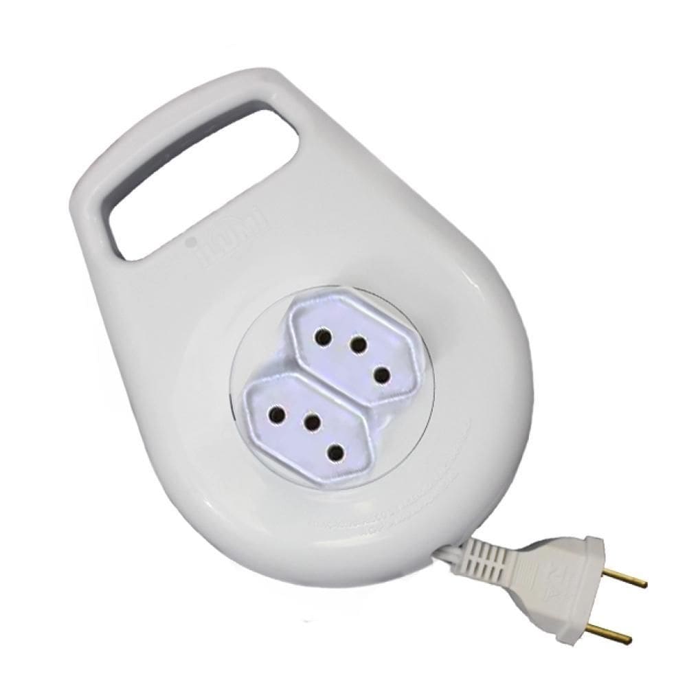 Extensão Elétrica Enrolar Bivolt 2 Tomadas 3M Branca Ilumi