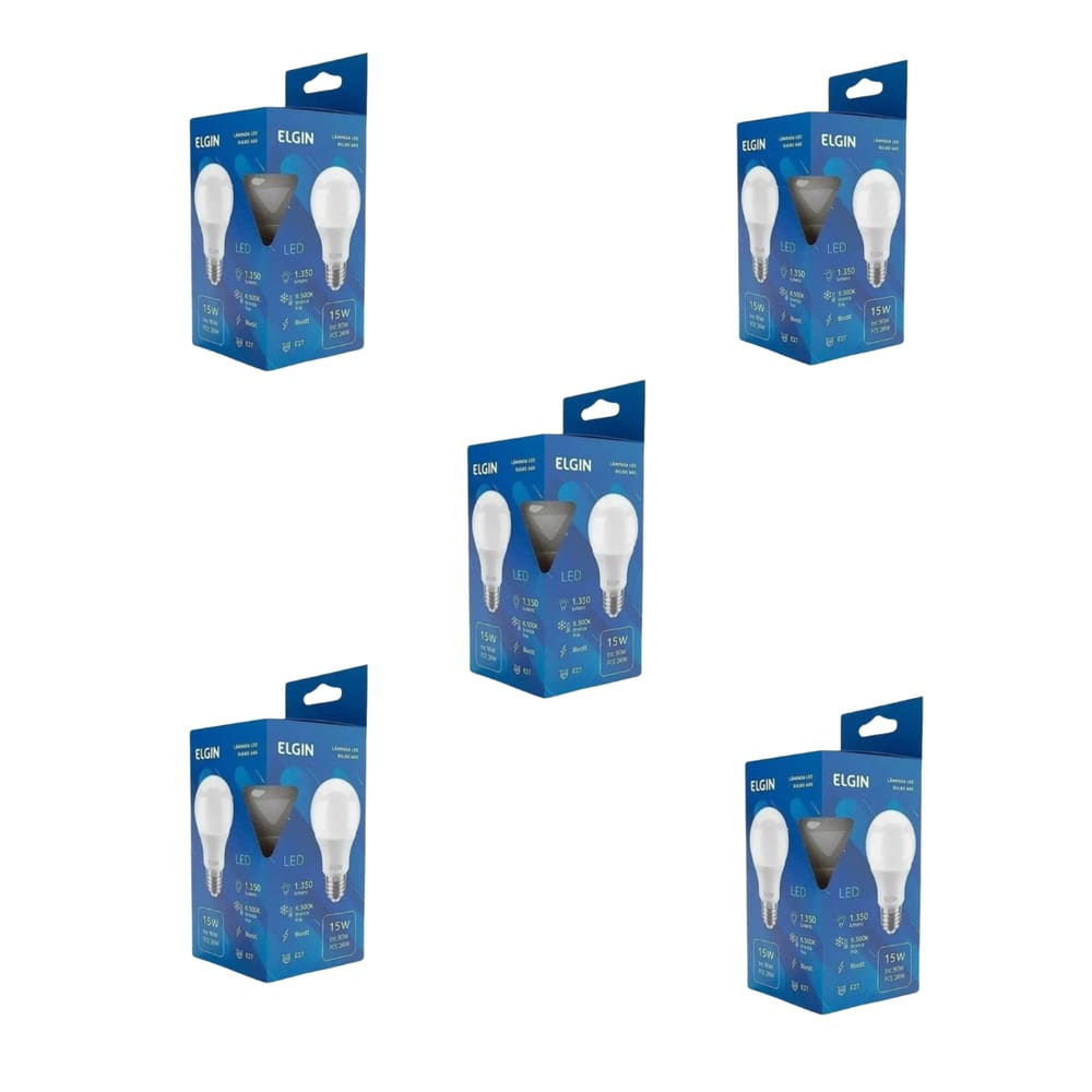 Kit 5 Lâmpadas Bulbo Led Elgin 48Bled2f15yu A60 15W 6500K