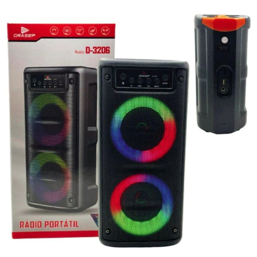 Caixa De Som Radio Portatil Bluetooth Usb Fm Recarregável