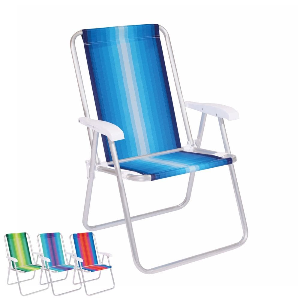 Cadeira Alumínio Encosto Alto Listrada Camping Praia Piscina Cores - 2184 Mor