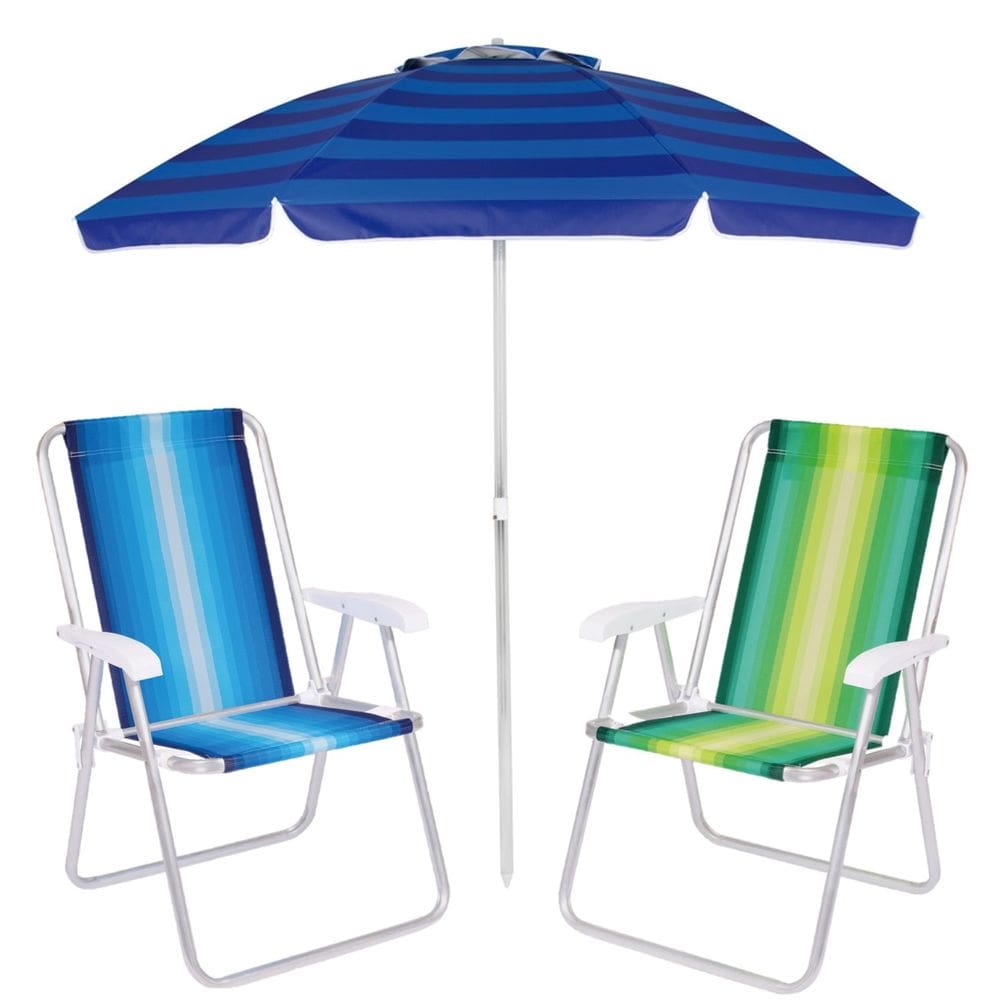 Kit Praia 2 Cadeiras Alta Guarda Sol Alumínio Articulado 2 Metros Sombreiro Praia Piscina - Mor