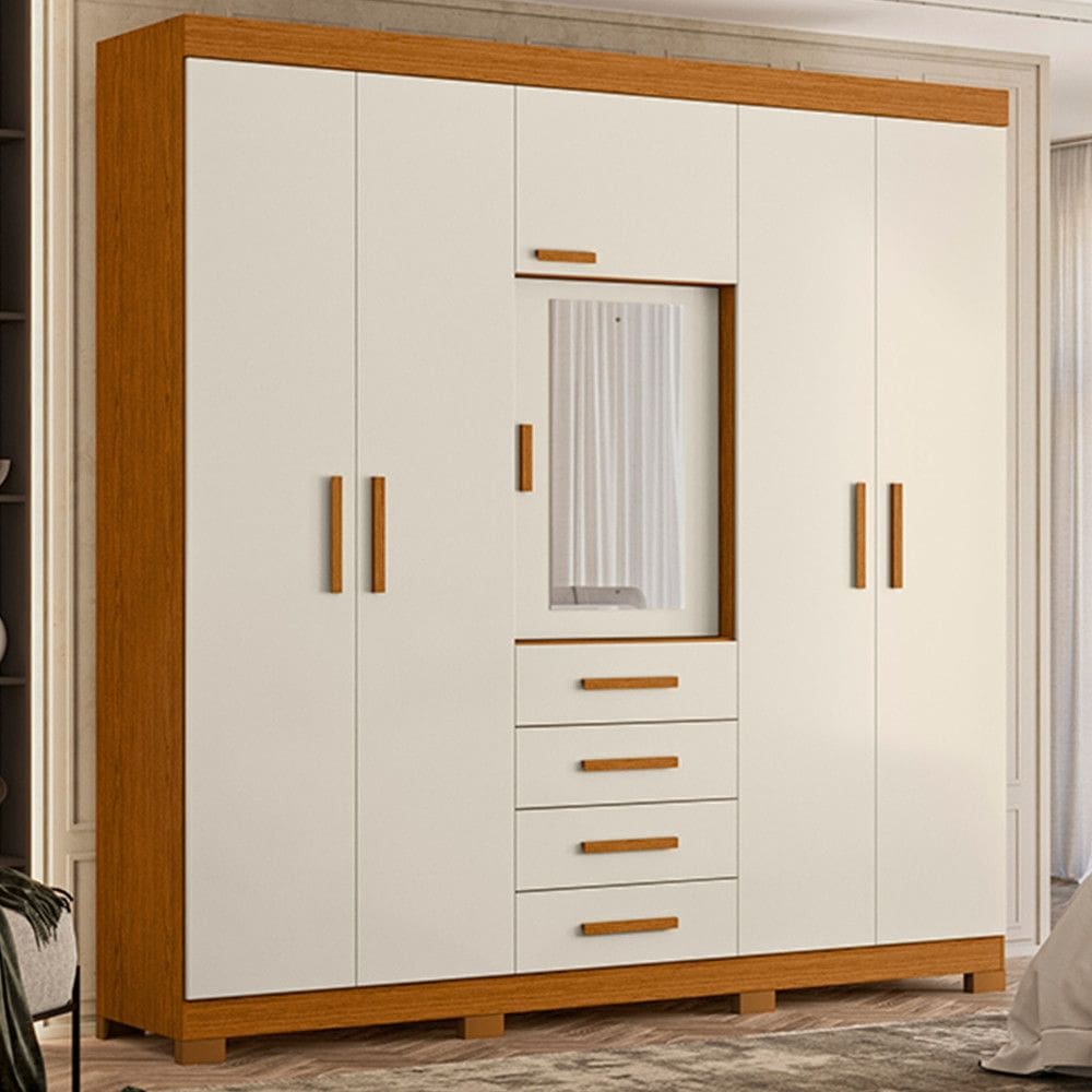 Guarda Roupa Casal Espelho 6 Pt 4 Gavetas Virtus Albatroz