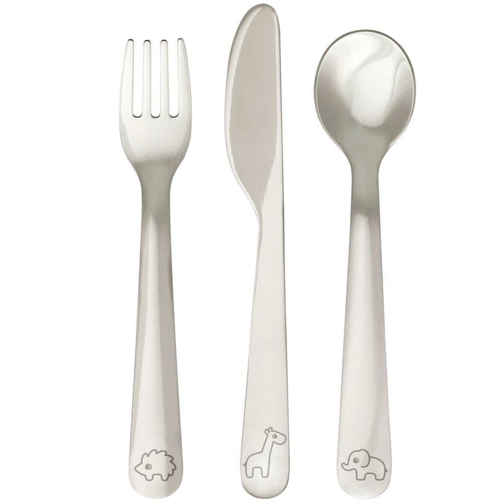 Kit Talheres Cloudy Infantil Colher Garfo Faca com Desenho Aço Inoxidável Buba