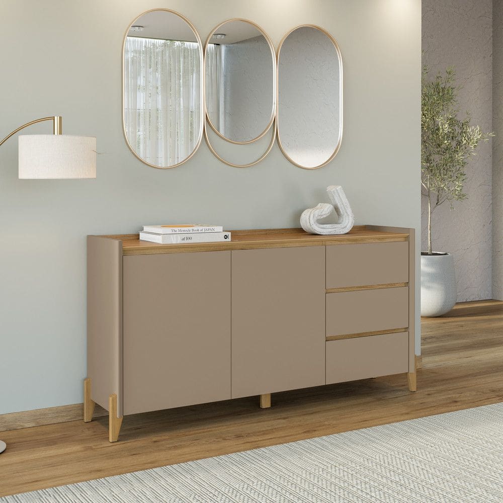 Aparador Buffet 2 Portas 3 Gavetas com Pes de Madeira Macica Rennes Casa D