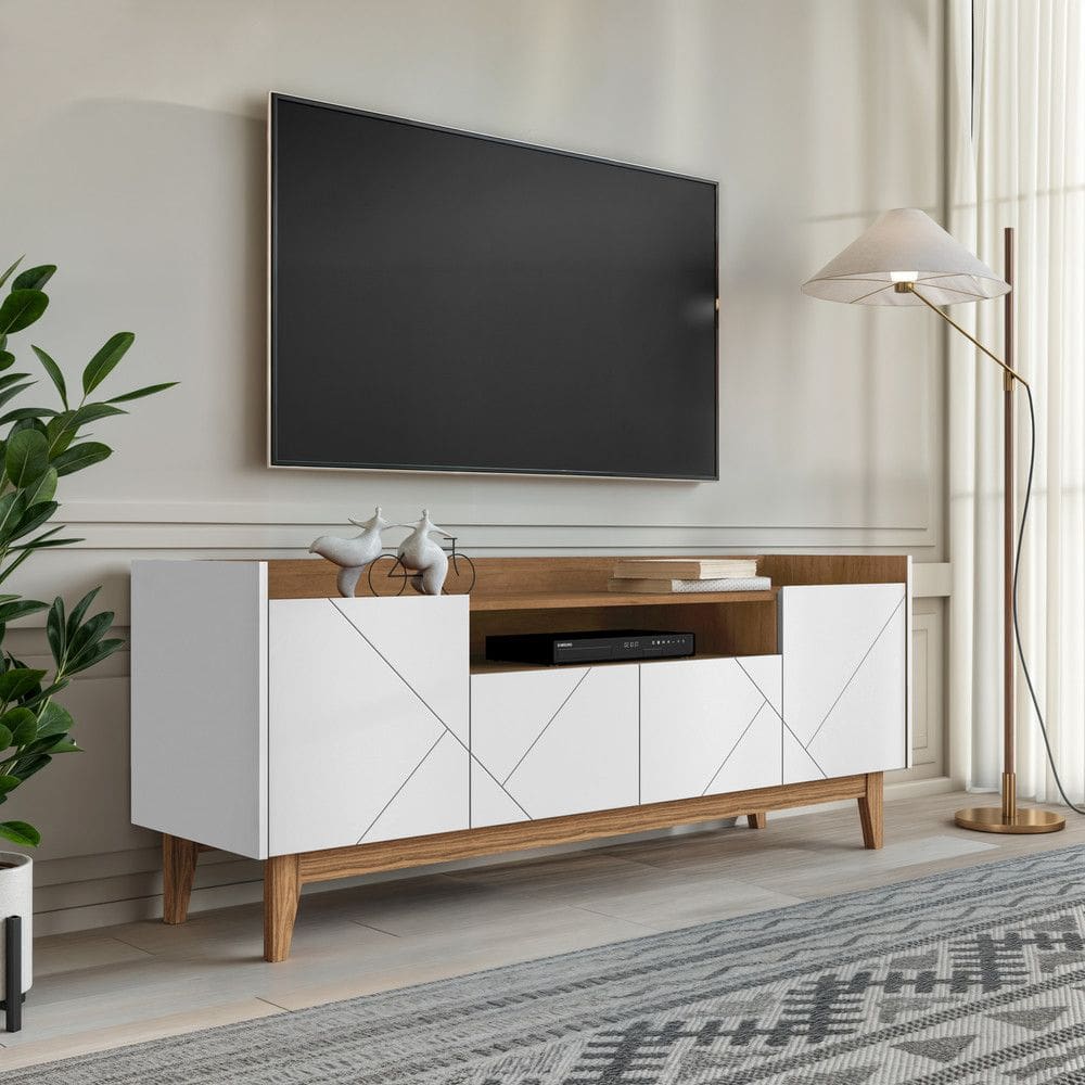 Rack para TV ate 65 Polegadas 4 Portas com Pes de Madeira Macica Adria Casa D